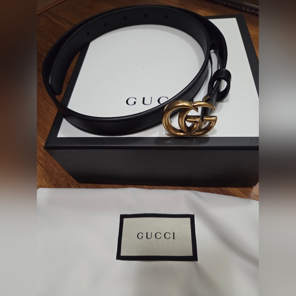 Gucci Black Leather Belt with Gold Double G Buckle